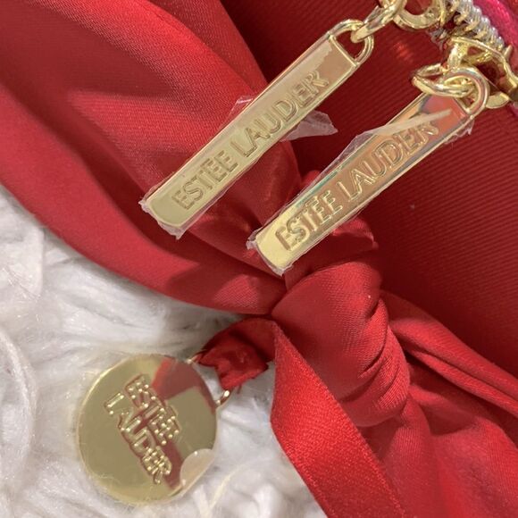 ESTEE Lauder Makeup case train case zip closure bow handle candy charm NEW - Picture 11 of 14